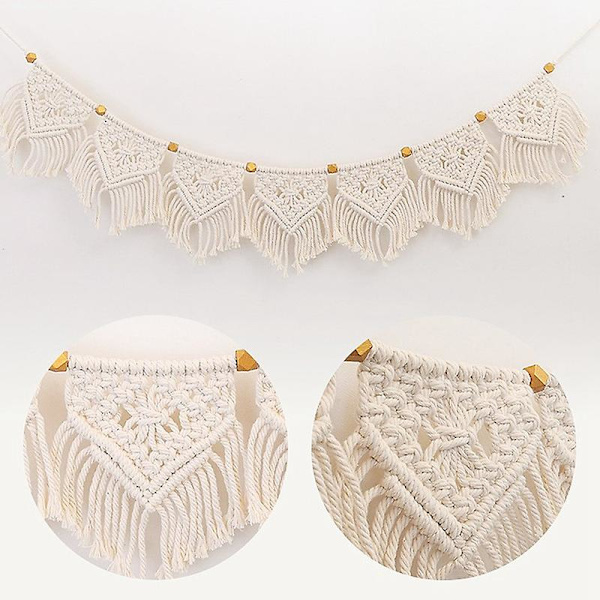 Macrame Frynsede Vævet Tapestry Wall Home Decoration Stue Soveværelse Sengegavl Væg beige
