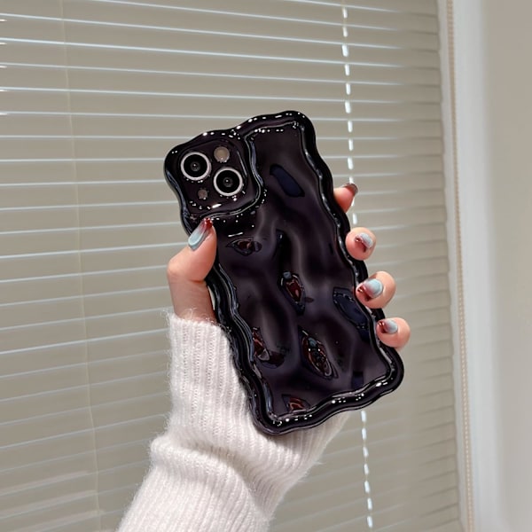 【BQ】2025 Latest Model Compatible with iPhone Case, 3D Meteorite Bubble Pattern Electroplating Glitter Curly Wave Frame, Soft TPU Shockproof Black Black iPhone 11