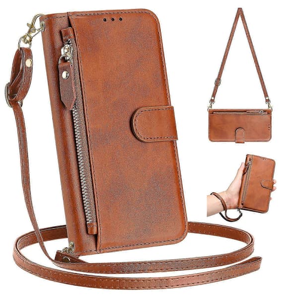 【BQ】Etui til Samsung Galaxy Note 10 Lite Lynlås Håndtaske Pung Læder ... Brown