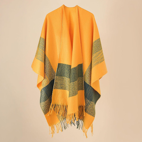 Gradient rutig sjal med cape höst- och vinterfilt varm fransad sjal yellow 160*128cm