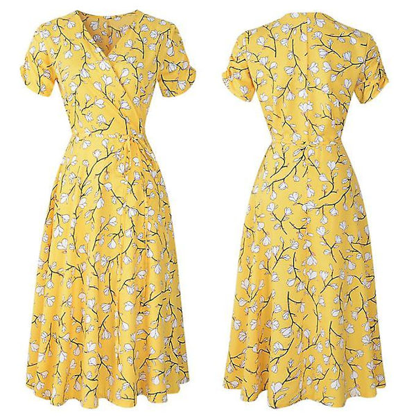 Dam V-ringad print med blommönster, kort dam S L