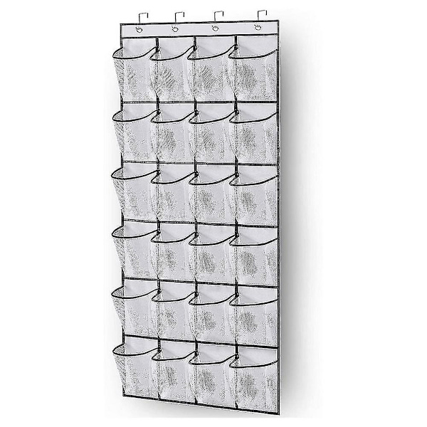 Over The Door Shoe Organizer 24 Large Mesh Pockets Fits Bedroom - White