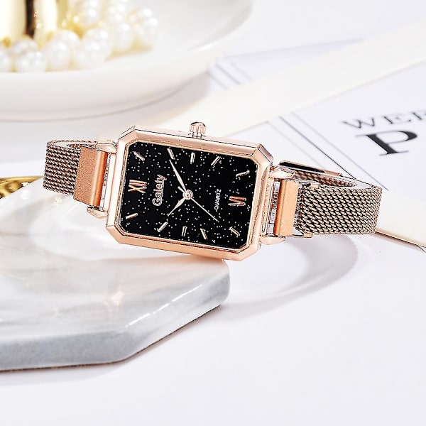 Damklockor Mode Square Dam Quartz Watch Armband Set black