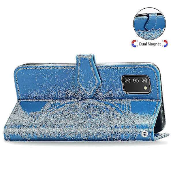 Samsung Galaxy A03s Case Läder Cover Emboss Mandala Magnetic Flip Protection Stötsäker - Blå