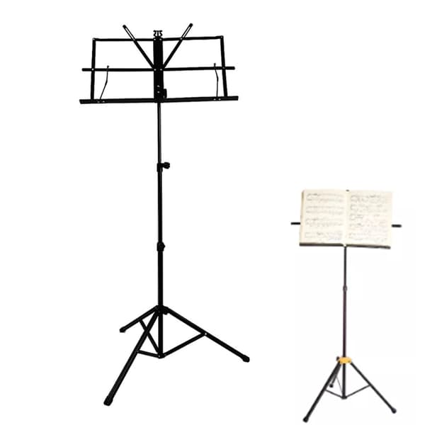 Bærbart justerbart foldbart musikstativ af jern, gummi og PP til guitarspillere, sort instrumenttilbehør
