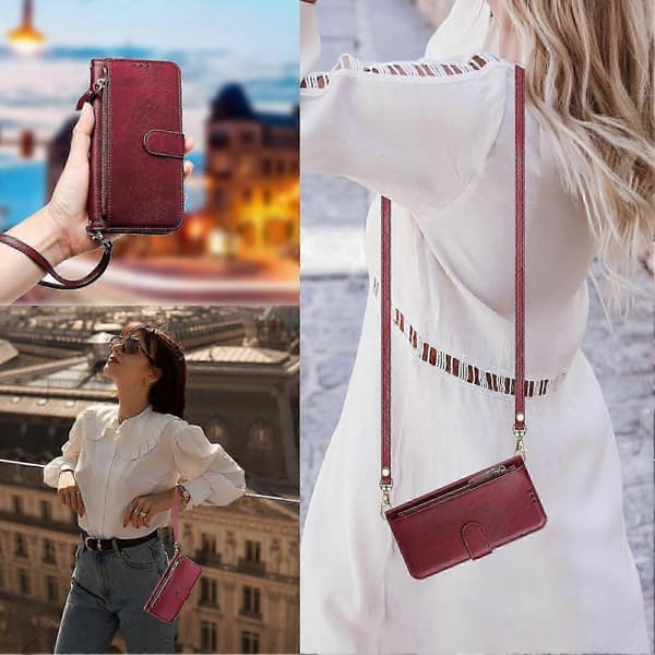 【BQ】Etui til Samsung Galaxy Note 10 Lite Lynlås Håndtaske Pung Læder ... Red