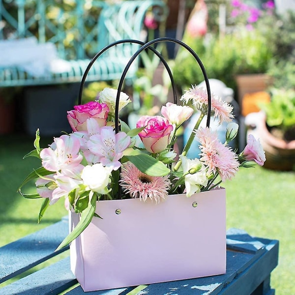 Fower Box Bag Thicken Florist Handy Flower Bags Kraftpapper 5st Rosa