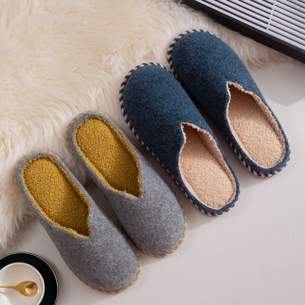 【Barbie Shop】Vinter hjemmesko bomullsslippers varme hjemmesko plys tykk bunn sklisikre filt flate slippers S(36-37）