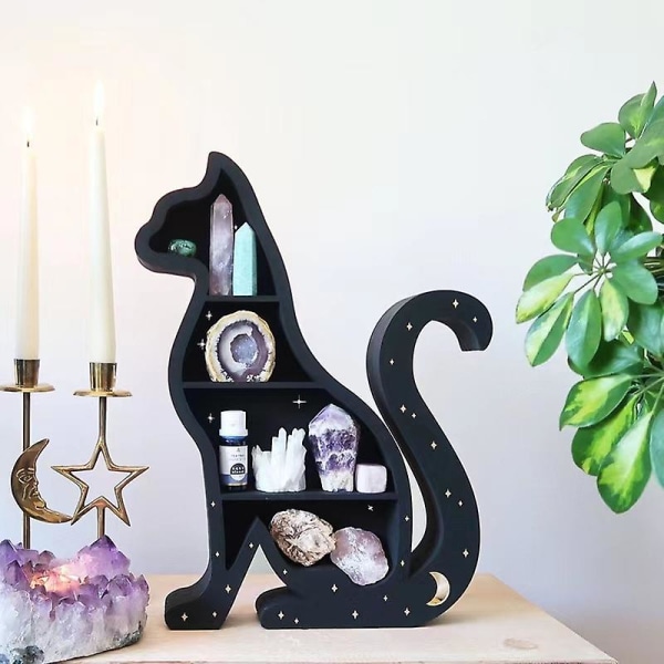 Moon Cat træ krystal display stativ Hylde Hjem dekoration venstre kat ingen stjerne