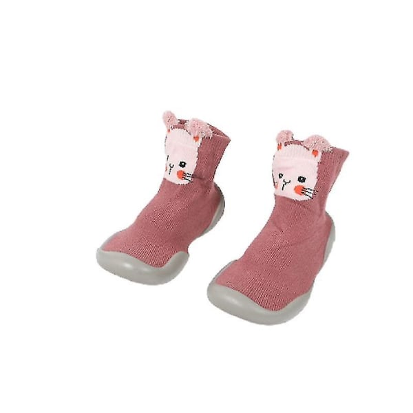 Baby Småbørn Anti-slip Slipper Gulv Åndbar Tykke Vinter Varme Sko Sokker Pink rabbit 26and27