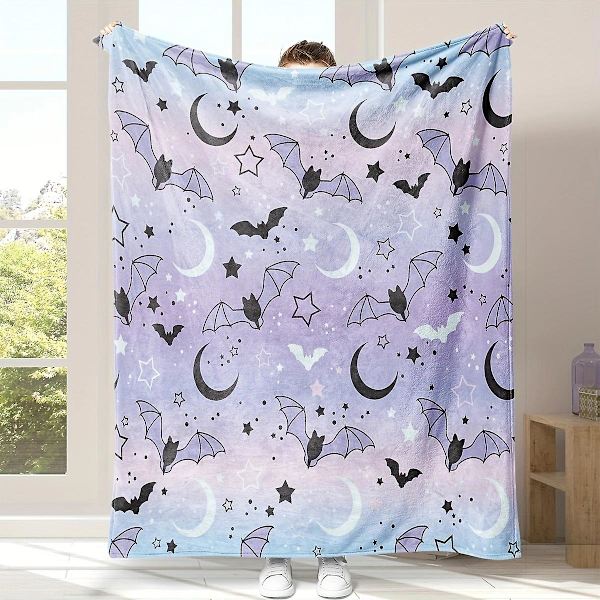 Rosa og vit spökfilt, halloween spökfilt, spökmønster flanellkastfilt, mysig filt for bäddsoffa Heminredning Moon Bat 150x130cm