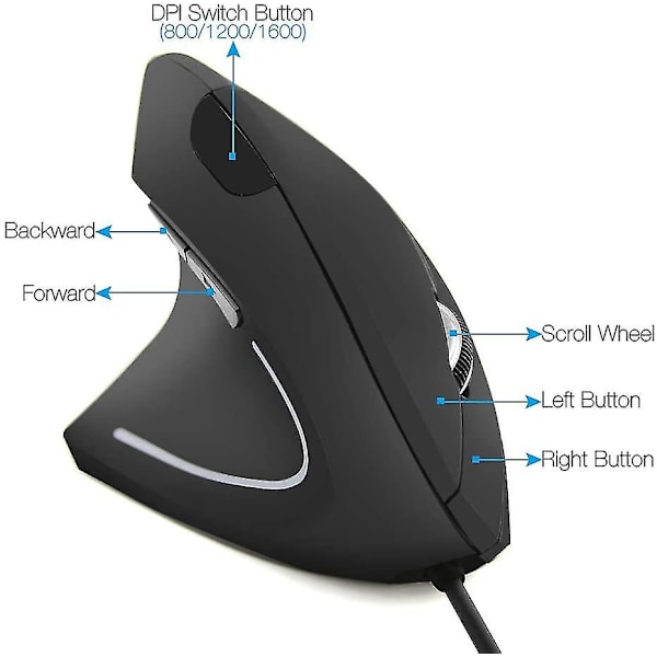 Vänsterhänt mus Vertikal Ergonomisk mus Trådbundna optiska möss 800/1200/1600 dpi För dator PC Laptop Desktop St-001