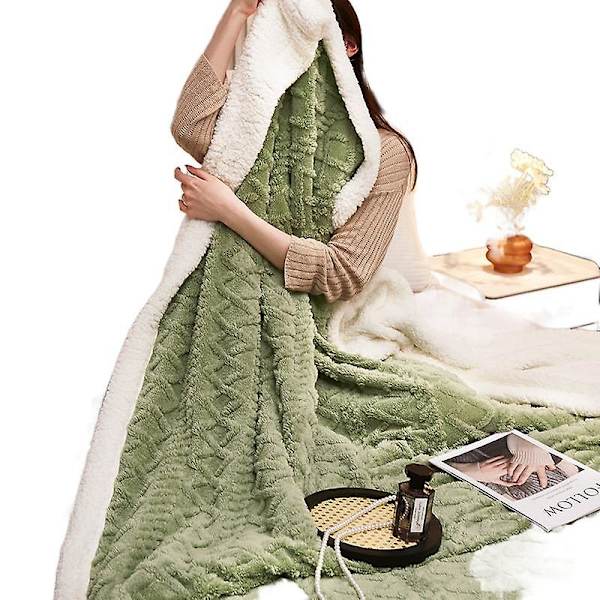 Høst og vinter melkefløyel taft pledd pledd lur Tykket varm ensfarget dobbeltsidig fleece pledd gave Matcha green 100x150cm