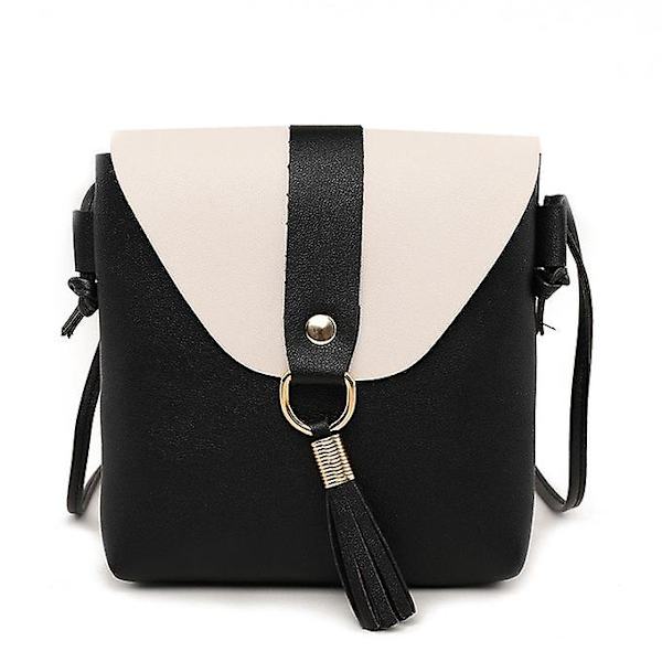 Pu Läder Kvinnor Bucket Axelväska Mode Paneled Tofs Crossbody Bag Kvinnlig Messenger Bag Små handväskor (svart)