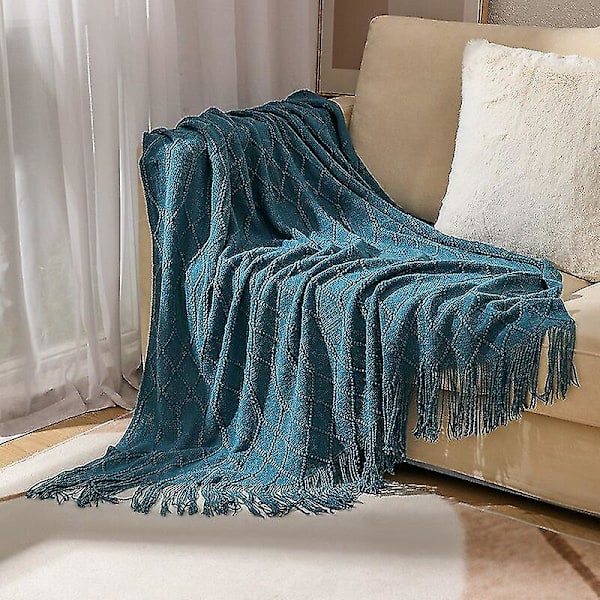 Inya Slängfilt Strukturerad Solid Mjuk Soffa Soffa Överdrag Dekorativ nordisk stickad filt Tyngd juldekor Plädar CL-morandi blue 130x230cm