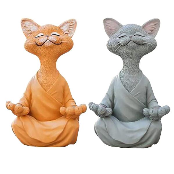 Nyckfull Buddha Cat Figurine, Meditation Yoga Collectible, Cat Lover Gifts Orange and Gray