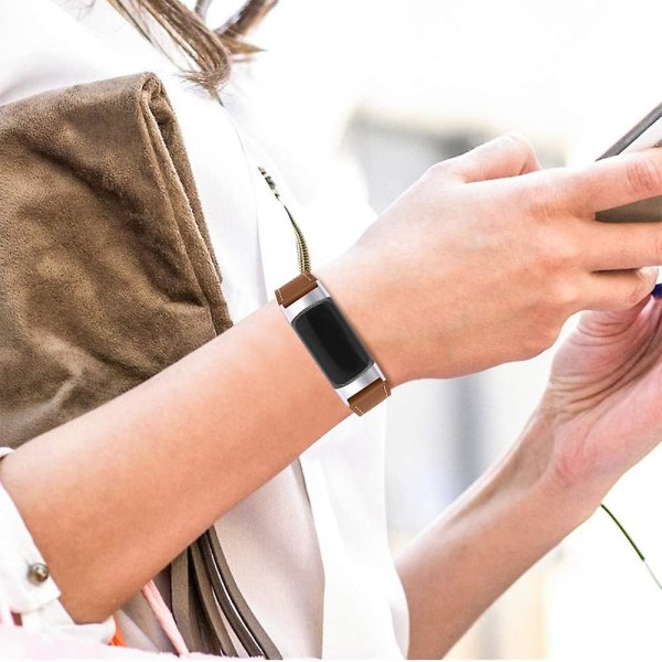 Leather Bands Compatible With Fitbit Charge 5, Replacement Genuine Leather Straps For Women Men Brown