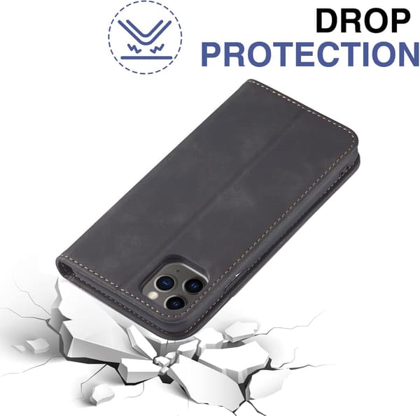 [BQ]For iPhone 11 -16 Magnetic Leather Phone Case, Premium Leather Flip Case Foldable Card Slot Shockproof Stand Function (Black) iPhone 13 pro