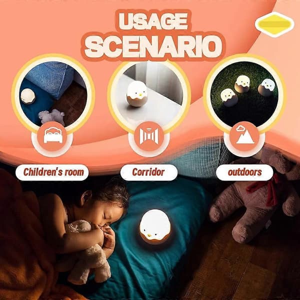 【BQ】Eggshell Chicken Lampe Soverom Mini Hvitt Lys LED Nattlys Fôring Lading Sove Lampe