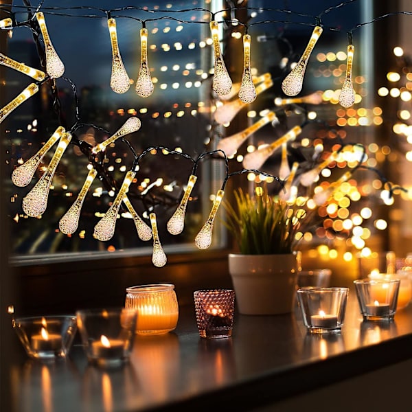 Solar String Lights, 30 LED 6.5M aurinkovesipisaravalot ulko- ja sisäkäyttöön