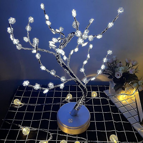 Bordsskiva Bonsai Upplyst Tree Led Juldekorationer Bord Tree Lamp Lights Silver Tree Snow White