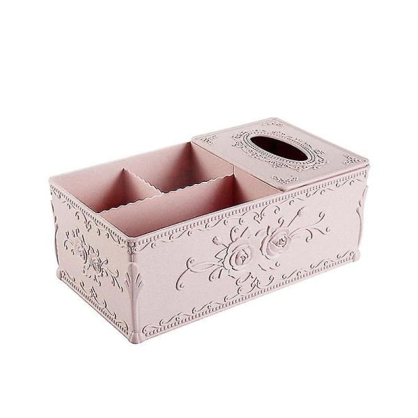 Retro blomstermønster Sofabord Tissue Box Europæisk mode højkvalitets papir Stue Multifunktions fjernbetjening, Pink