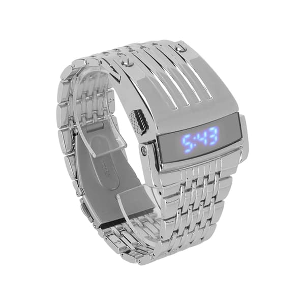 Legeringsklocka LED Digital Display Snabbkoppling Trendig Herrklocka för Daglig Affär Silver Blått Ljus