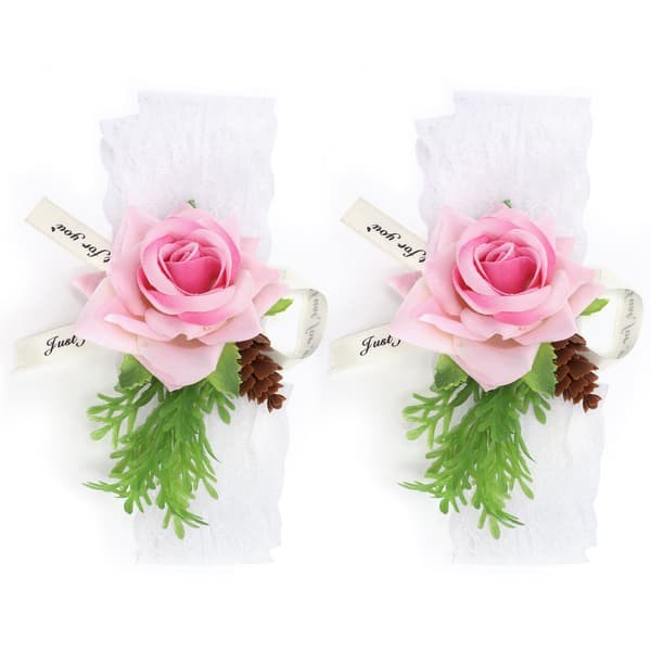 2 stk. Rosa Silke Brudepike Håndleddsblomst Brudebrystbukett Bryllupsdekorasjon