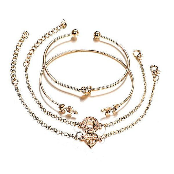 4 st/ set Dammode Bohemia Leaf Knot Hand Manschettknapp Kedja Charm Armband Armband Guld