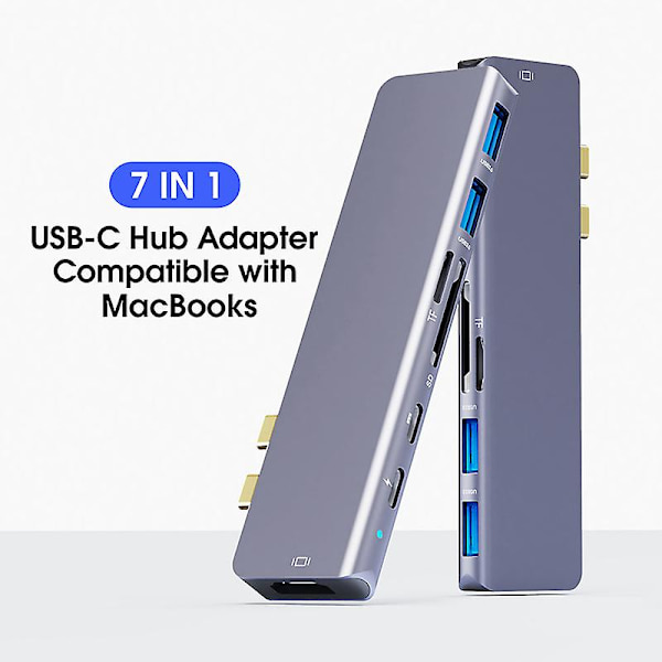 7 i 1 dockningsstation för Macbook 4k Hd dubbelhuvud typ C-adapter 1 i 7 1 in 7