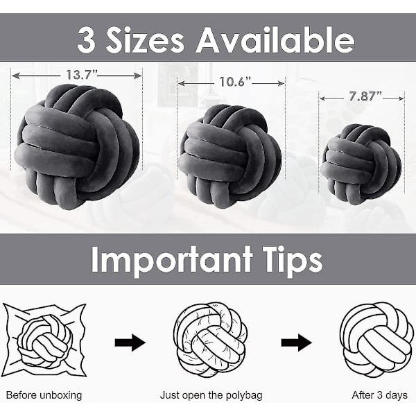 Knutbollskastkudde, vit rund knuten plyschkudde Accentkudde for preppy, estetiska & söta prydnadskuddar for soffa, seng, stue, F Dark Grey Medium