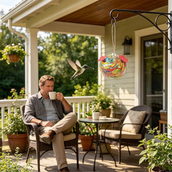 【BQ】Udendørs Glas Fuglefoderhus Farverigt Sødt Dekorativt Glas Fuglefoderhus Udenfor Terrasse Fuglefoderhus Til Have Terrasse Gård