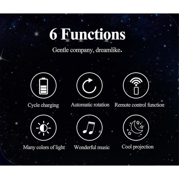 Nattlys Barnelampe Stjerneprojektor, Musikk Nattlys + Timer + Fjernkontroll Bluetooth Spearker