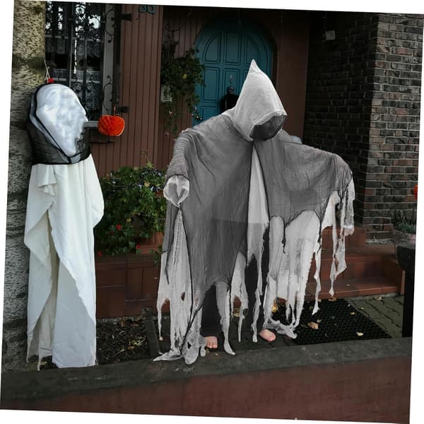 Dødskappe Halloween Reaper Kostume Voksen Grå Hætteklædt Kappe Blodig Kappe