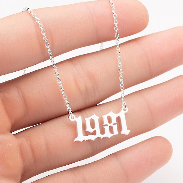 1980-2019 Birth Year Number Charm Pendant Stainless Steel Chain Necklace Jewelry Silver 1981