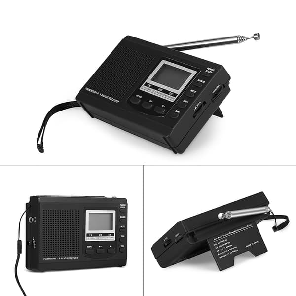Bærbar miniradio med digital vækkeur - sort