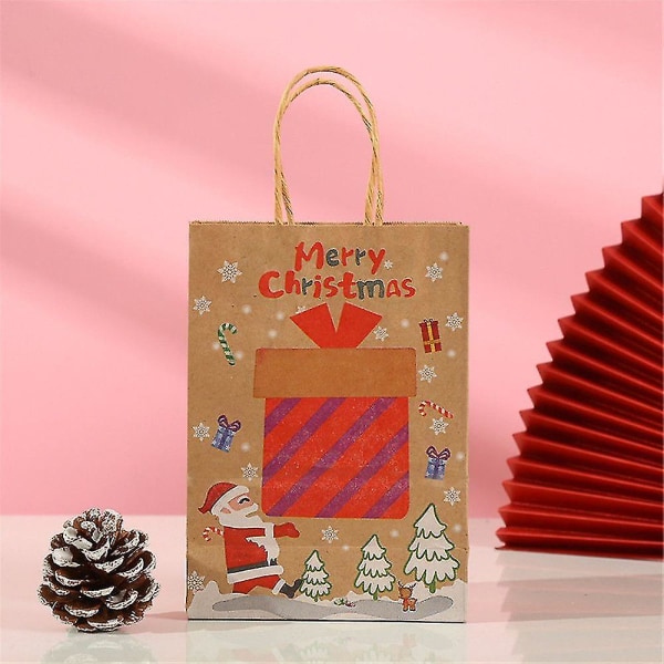 5 stk julegaveposer af kraftpapir med håndtag julemandsgave slik emballageposer Diverse fest juleindkøbsposer 33x26x12 CM