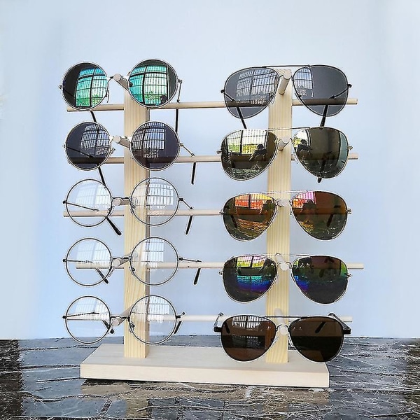 Solglasögonhållare i massivt trä Displayhållare för display i trä. Dubbel linneglasmonter Double layer 8 pairs