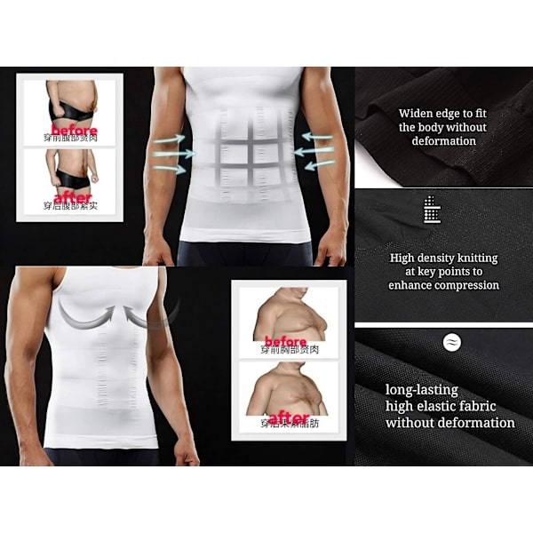 Mænds krop slankere elastisk skulpturvest Mavekompressionsvest Muscle Tank Shapewear Mavekontrol Black XL