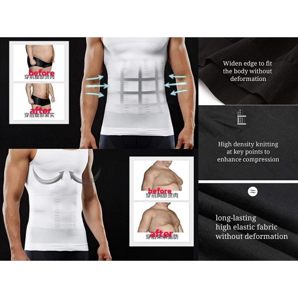 Mäns kropp smalare elastisk skulpterväst Mage Kompressionsväst Muscle Tank Shapewear Magkontroll Black XL