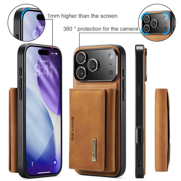 【BQ】iPhone 17 Pro Max Case Leather Wallet DG.MING M2 Series 3-Fold Card Bag Brun