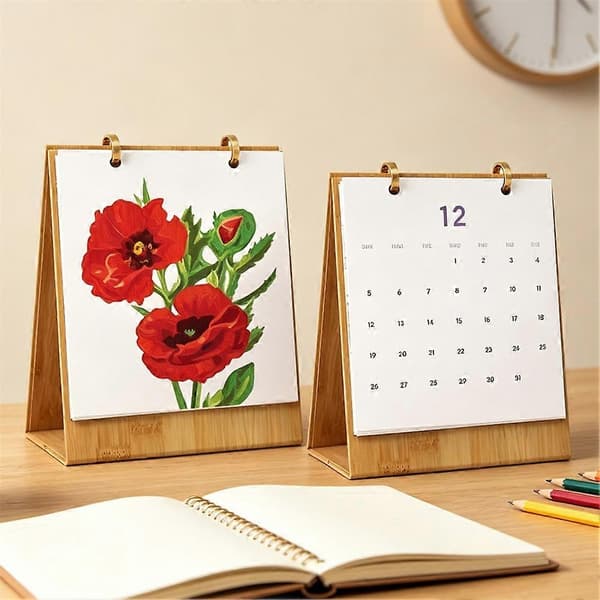 Växtmålningskalender med siffror 12 månaders skrivbordskalender, julklapp E