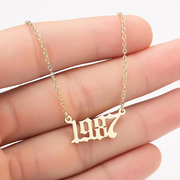 1980-2019 Birth Year Number Charm Pendant Stainless Steel Chain Necklace Jewelry Silver 2008