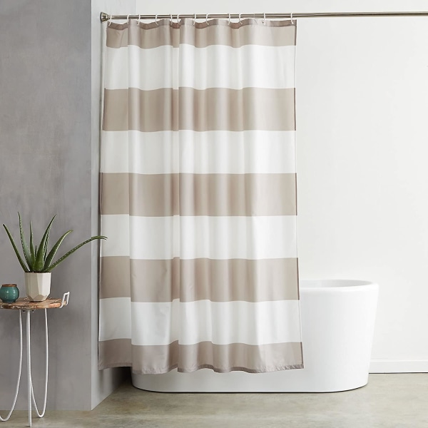 Simple Striped Polyester Shower Curtain With Hooks Gray Stripe