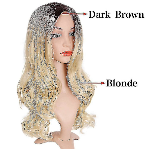 Long Curly Wig Blonde Wavy Wigs 2 Tone Blond ,wavy Wig Middle Part Gold Curly Natural Heat Resistant Fiber Synthetic Wig For Women Girls Daily Party H