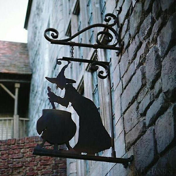 Metalliseinä taide Riippuva Witch Silhouette Decor Ontto Ornamentti Musta
