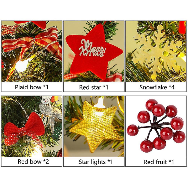 Forbelyst kunstig mini juletre bordplate juletre med ornamenter og lys A