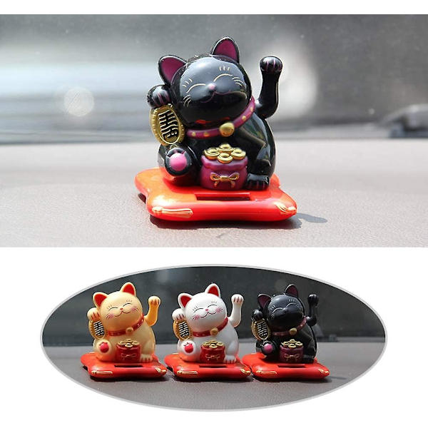 Fortune Lucky Wealth Indbydende kat vinkende arm Solar Powered For Display Bilindretning Black