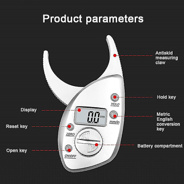 Lcd digital display fettmätningsinstrument Bärbar fettklämma White