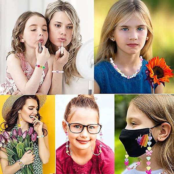 720 stk slikfarve akryl hjerteformede perler stjerneperler, farverige forskellige plastik pastelperler hjerteformede runde søde løse perler Bulk til armbånd Candy smile face